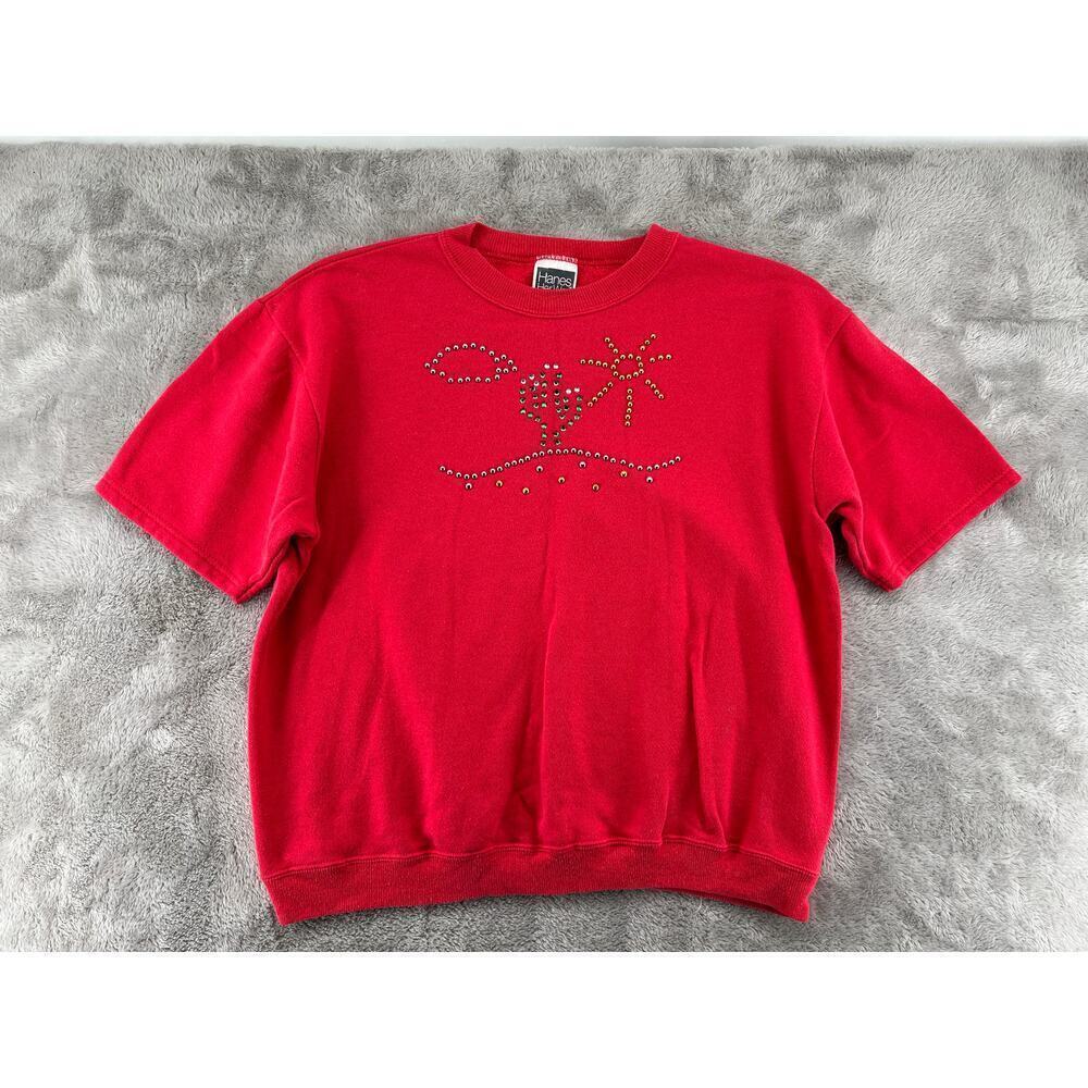 VTG 90s Hanes Her Way Cactus Rhinestone Graphic Red Sweatshirt Women’s M